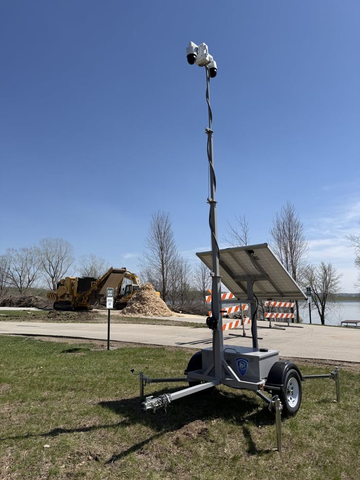 Trailer deployed beside a work area